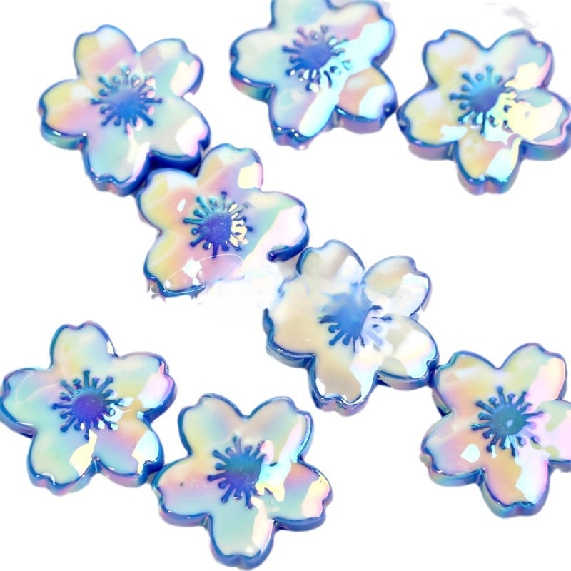 Wholesale 10pcs DIY Double-sided Oil Drip Cherry Blossom Flower Straight Hole Acrylic Beads