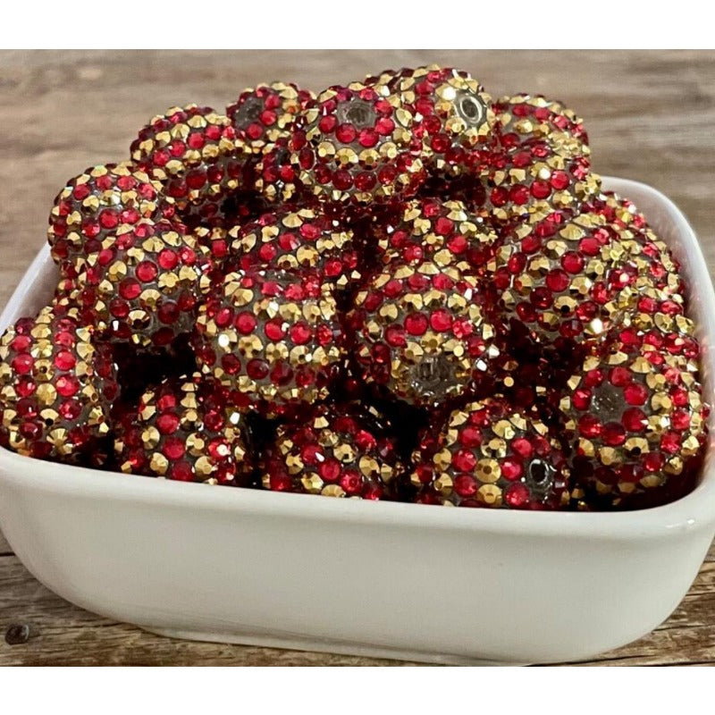 Wholesale 5pcs 16-22mm Resin Christmas Gold Red Stripe Diamond Beads