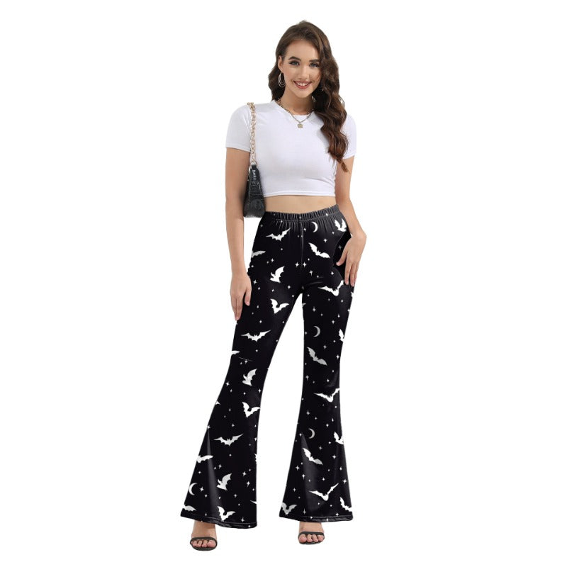 Wholesale Halloween Pumpkin Bat Digital Printing Fashion Flared Pants