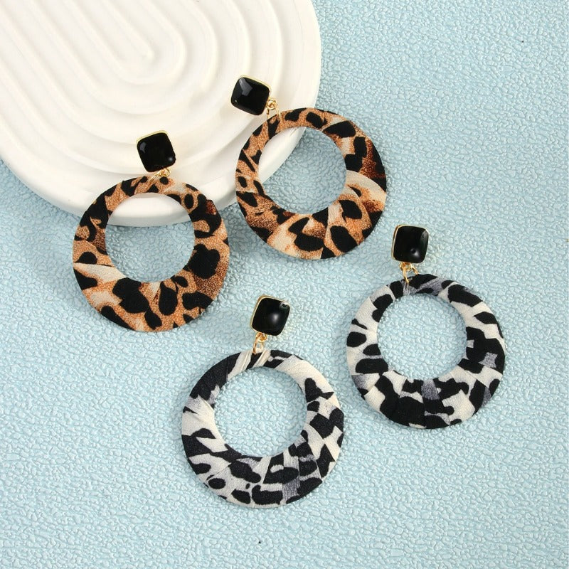 Wholesale Fashionable Personalized Leopard Print Geometric Circular Versatile Elegant High-end Earrings