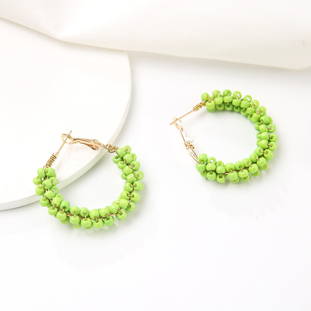 Wholesale Bohemian Colorful Circle Hand Braided Rice Bead Earrings