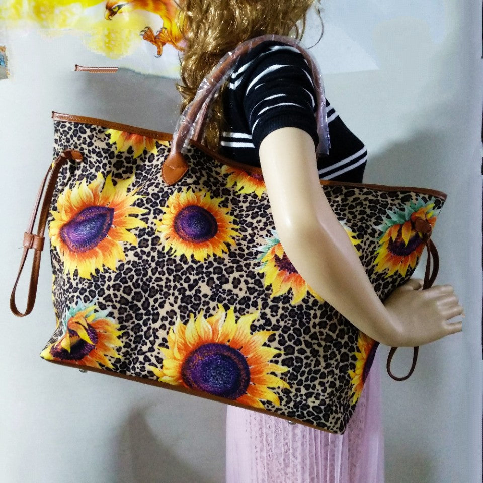 Wholesale Sunflower Striped Leopard Print Tie-dye Canvas Bag