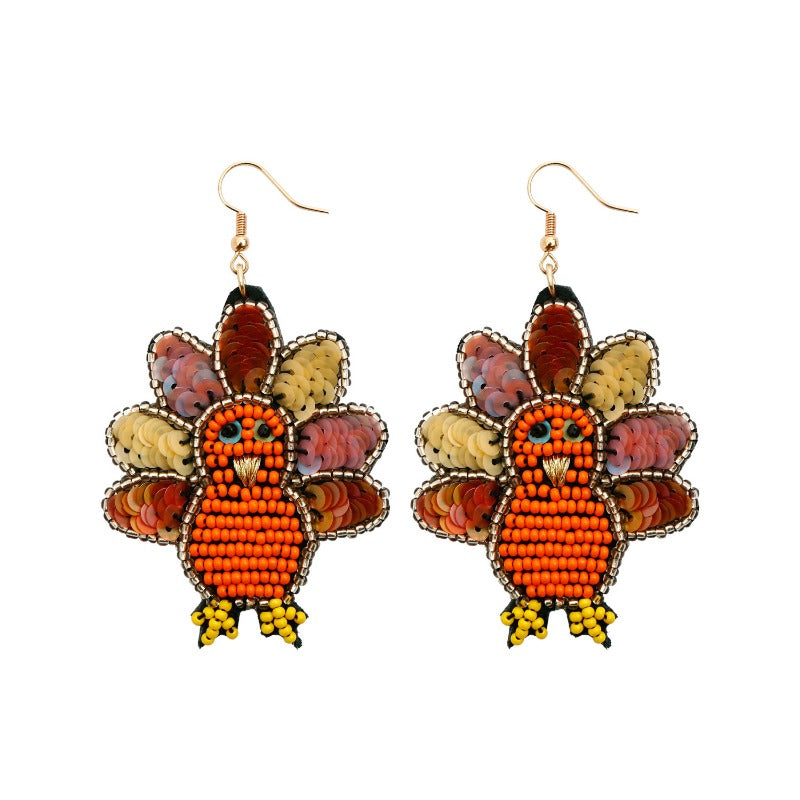 Wholesale Rice Beads Handwoven Thanksgiving Turkey Earrings