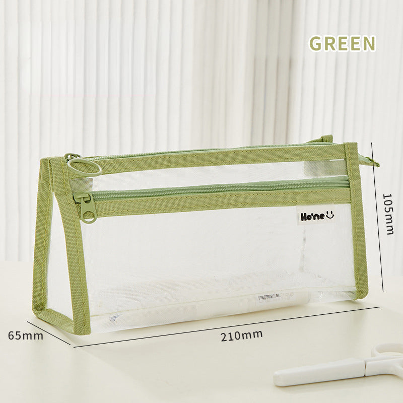 Wholesale Transparent Double-layer Mesh Pen Bags