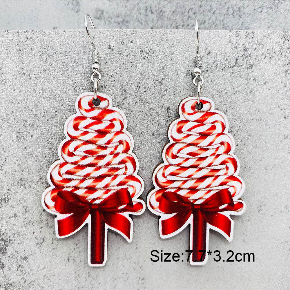 Wholesale Christmas Candy Cane Cane Wooden Earrings
