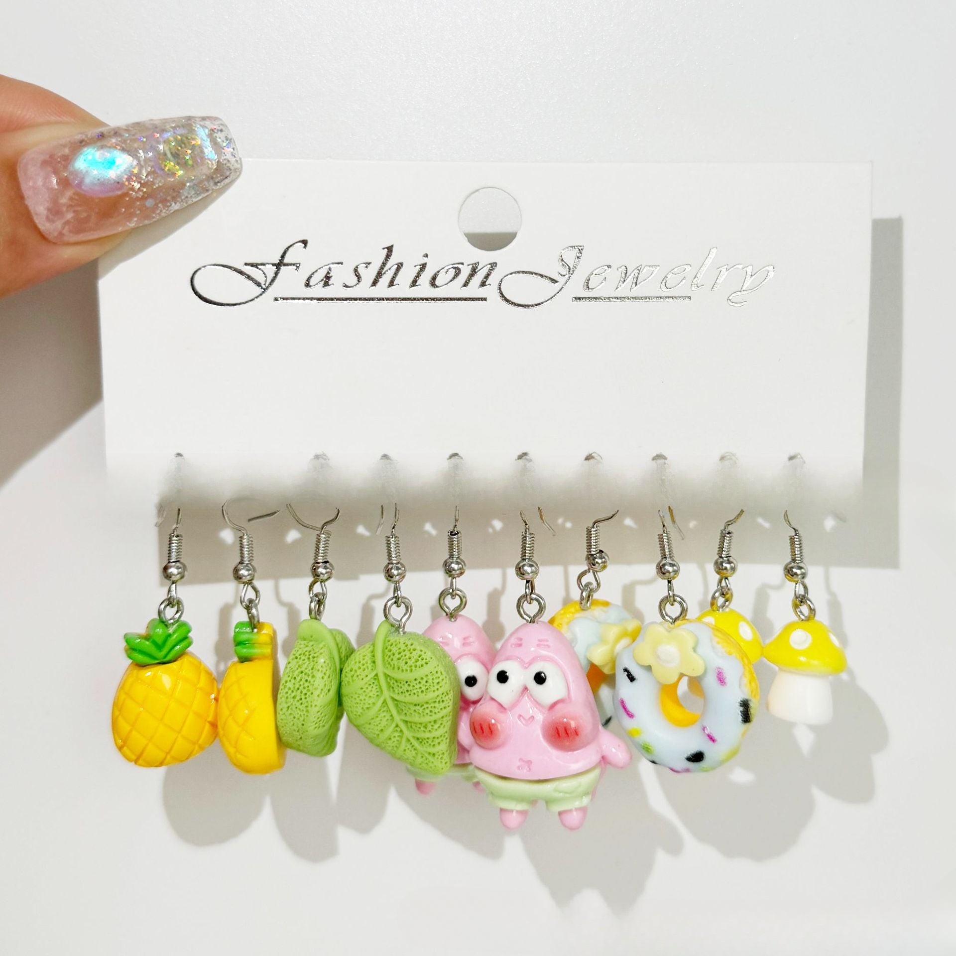 Wholesale 5pcs/pack Hot Sale Acrylic Bear, Little Fresh Cute Duck, Funny Food Play Earrings Set