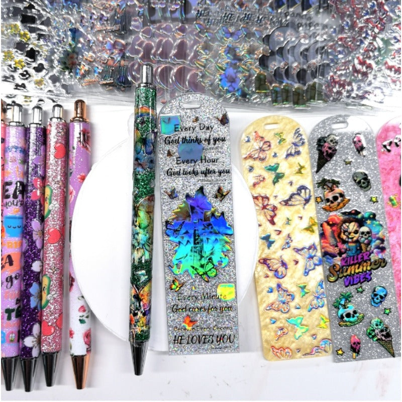 Wholesale Random Holographic Stickers 20/50/100pcs UV DTF Wraps Pen Sticker & Cartoon Random Styles Bookmark Stickers for Crafts Wraps