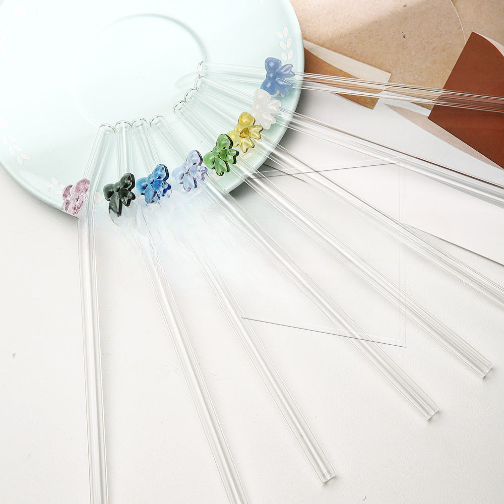 Wholesale Colorful Bow Transparent Borosilicate Glass Straws