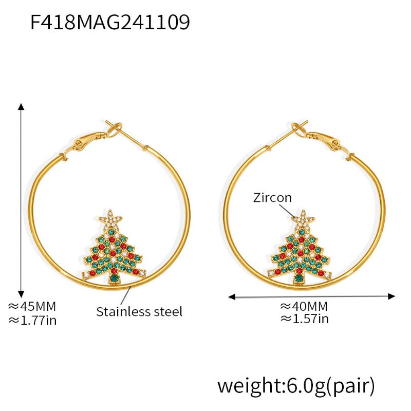 Wholesale Light Luxury Colorful Zircon Christmas Tree Stainless Steel Earrings