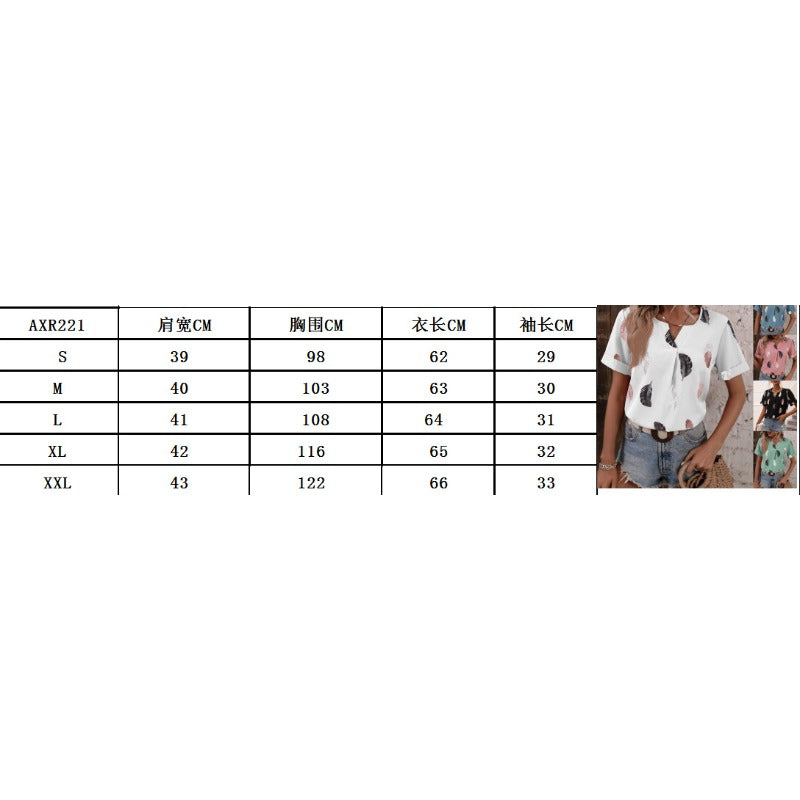 Wholesale Feather Pattern Printed V Neck Loose Short Sleeves