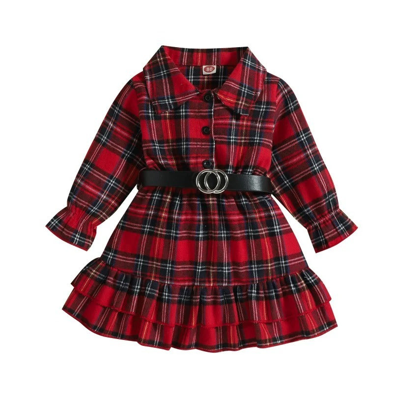 Wholesale Autumn/Winter Christmas Princess English Plaid with Belt Baby Clothes
