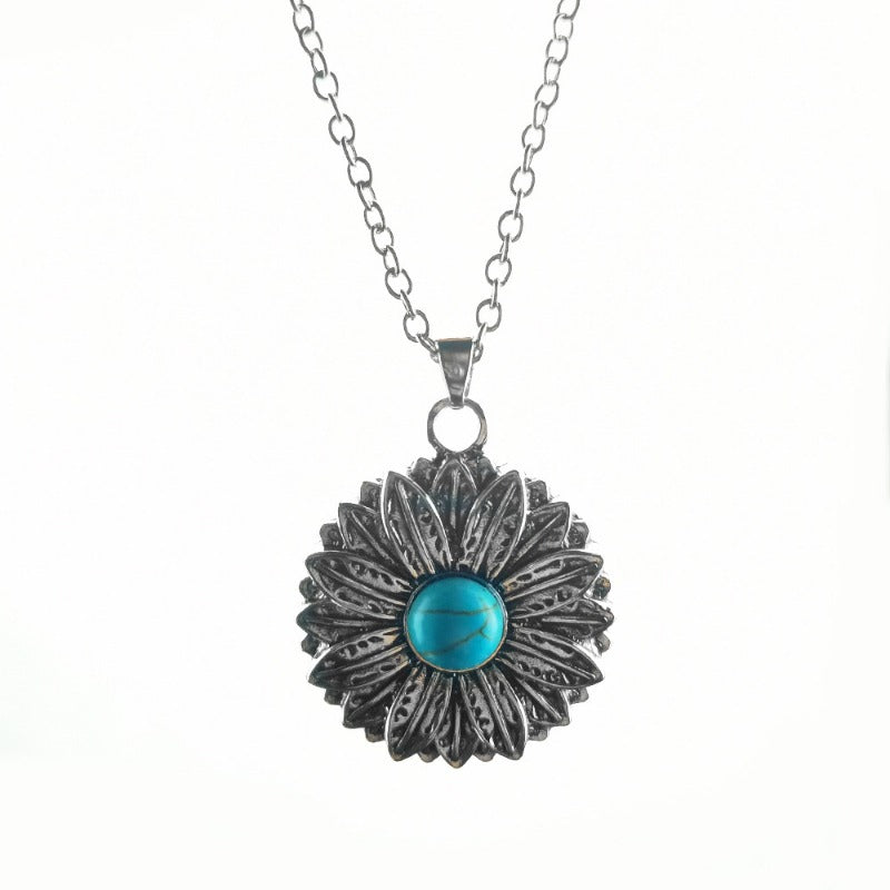 Wholesale Vintage Boho Blue Turquoise Sunflower Necklace
