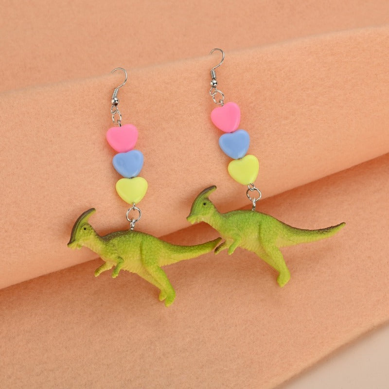 Wholesale Cartoon Cute Colorful Animal Dinosaur Love Personality Metal Earrings