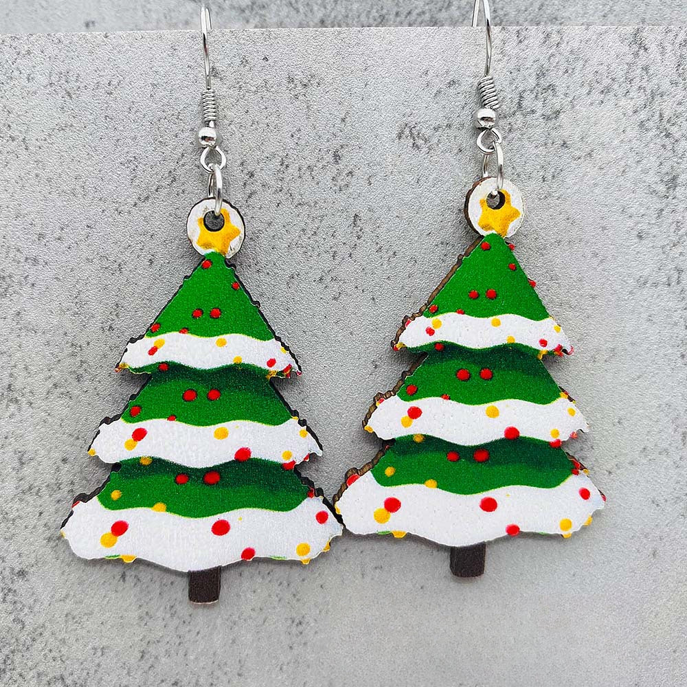 Wholesale Santa Claus Bells Red Car Water Drop Wooden Earrings