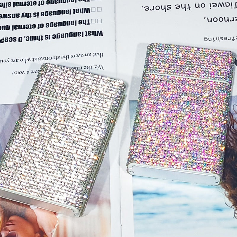 Wholesale Diamond Studded Women's Concealed Button Push-pull Personalized Sparkling Diamond Cigarette Box