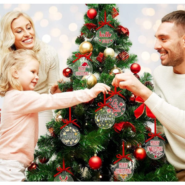 Wholesale 10pcs New Sticker DIY Glitter Acrylic Christmas Pendant Home Decoration