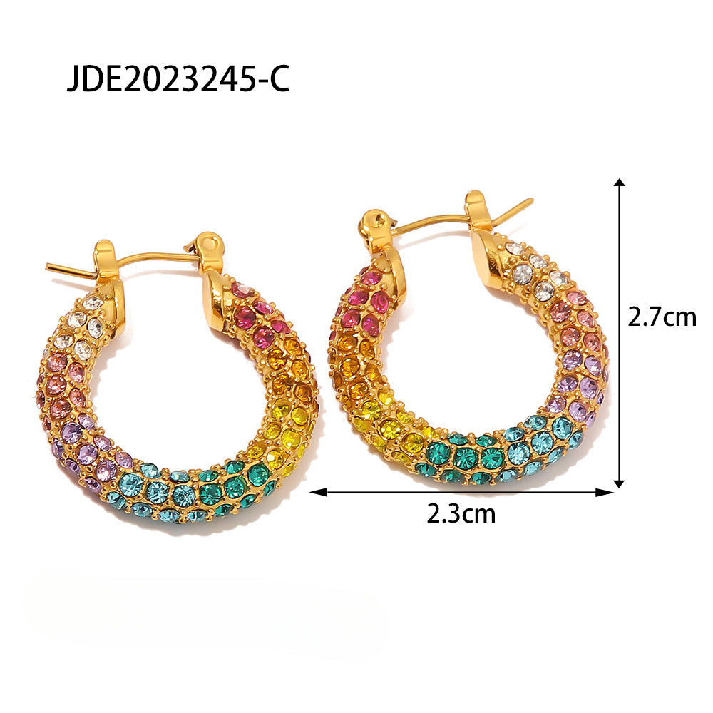 Wholesale Gold-plated Colorful Full Diamond Earrings Stainless Steel Earrings
