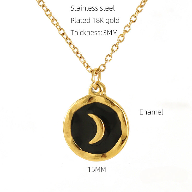 Wholesale Stainless Steel Gold Plated Oil Drop Enamel Moon Pendant Necklace