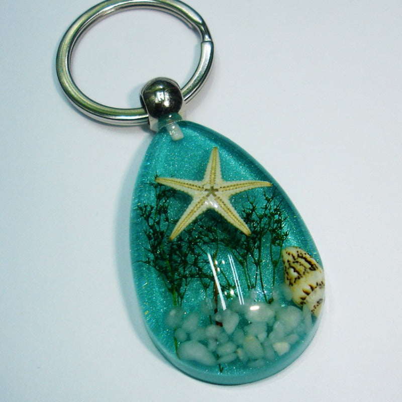 Wholesale 12pcs Natural Starfish Amber Keychain