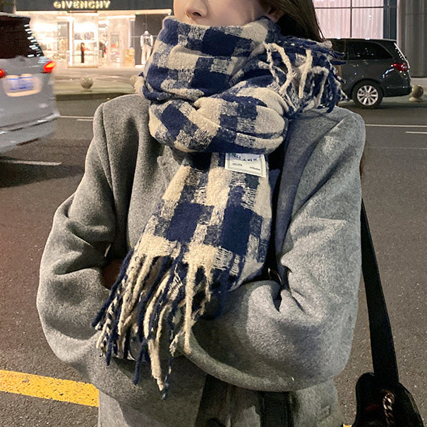 Wholesale Large Plaid Autumn and Winter Warm Long Section Thickened Nylon Scarf