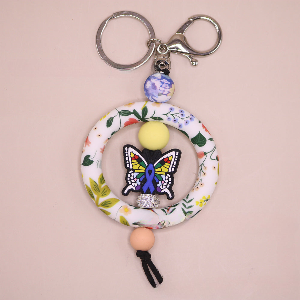 Wholesale Colorful Silicone Ring Beaded Pendant Keychain