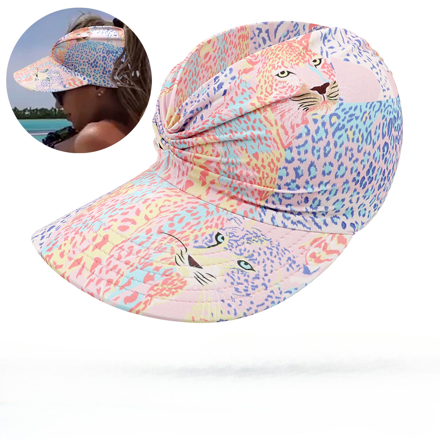 Wholesale New Summer Printed Sun Protection UV Large Brim Face Covering Outdoor Swimming Cap