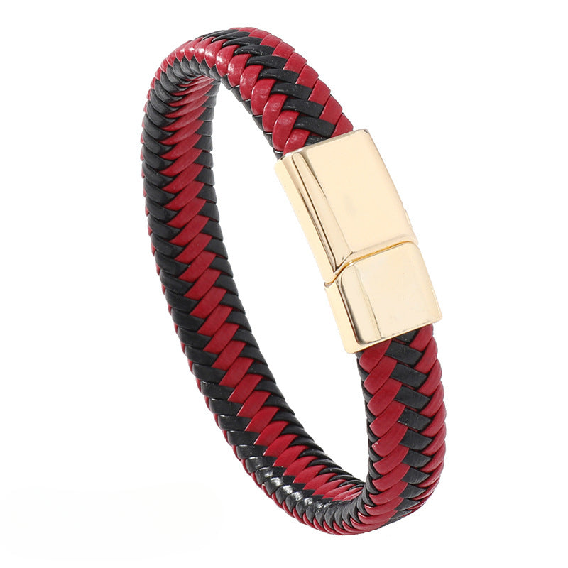 Wholesale Men's Leather Woven Magnetic Buckle Bracelets