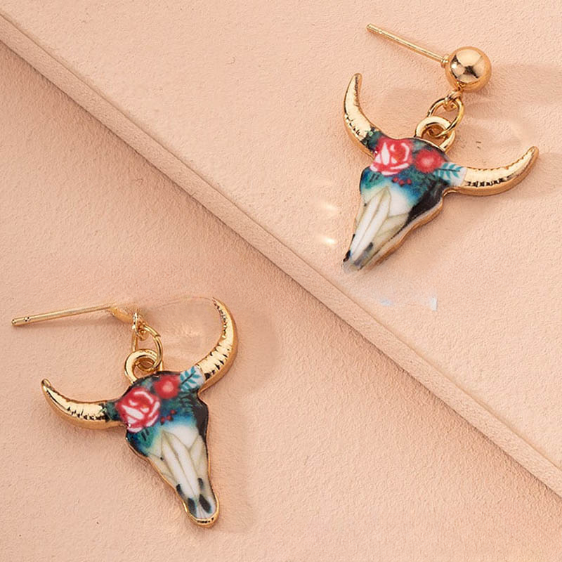 Wholesale Color Bull Head Alloy Earrings