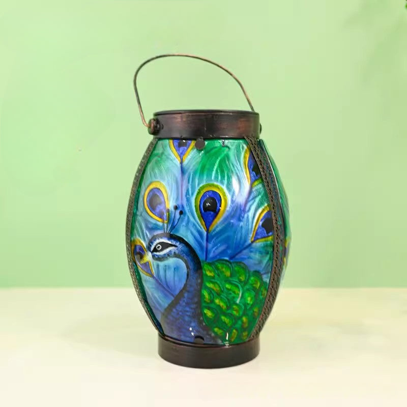 Wholesale Glass Relief Painted Peacock Dragonfly Night Light