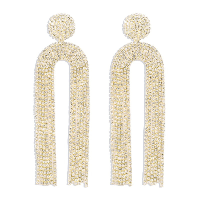 Wholesale U-shaped Full Diamond Tassel Earrings