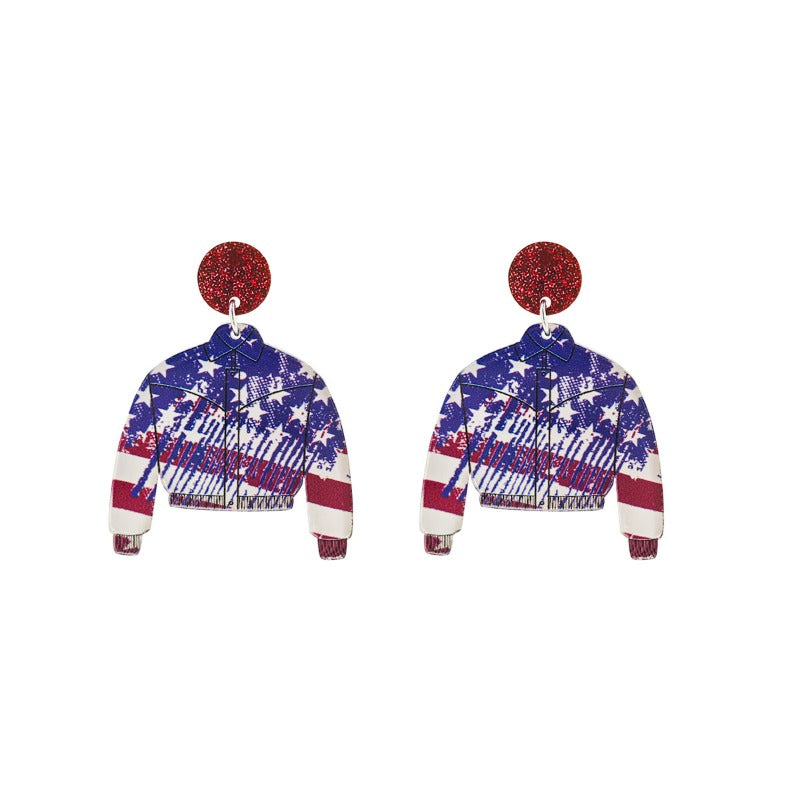 Wholesale Vintage Love Heart Flower Independence Day Acrylic Earrings