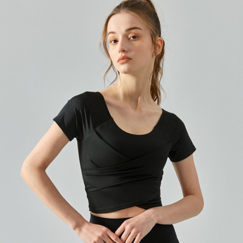 Wholesale Cross Pleated Slim Yoga with Bra Pad All-in-one Top