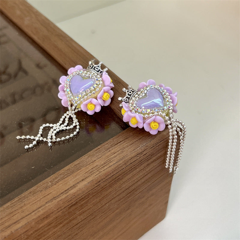 Wholesale 2PCS Acrylic Flower Love Beads Crown Peach Heart Tassels Straight Hole Beads