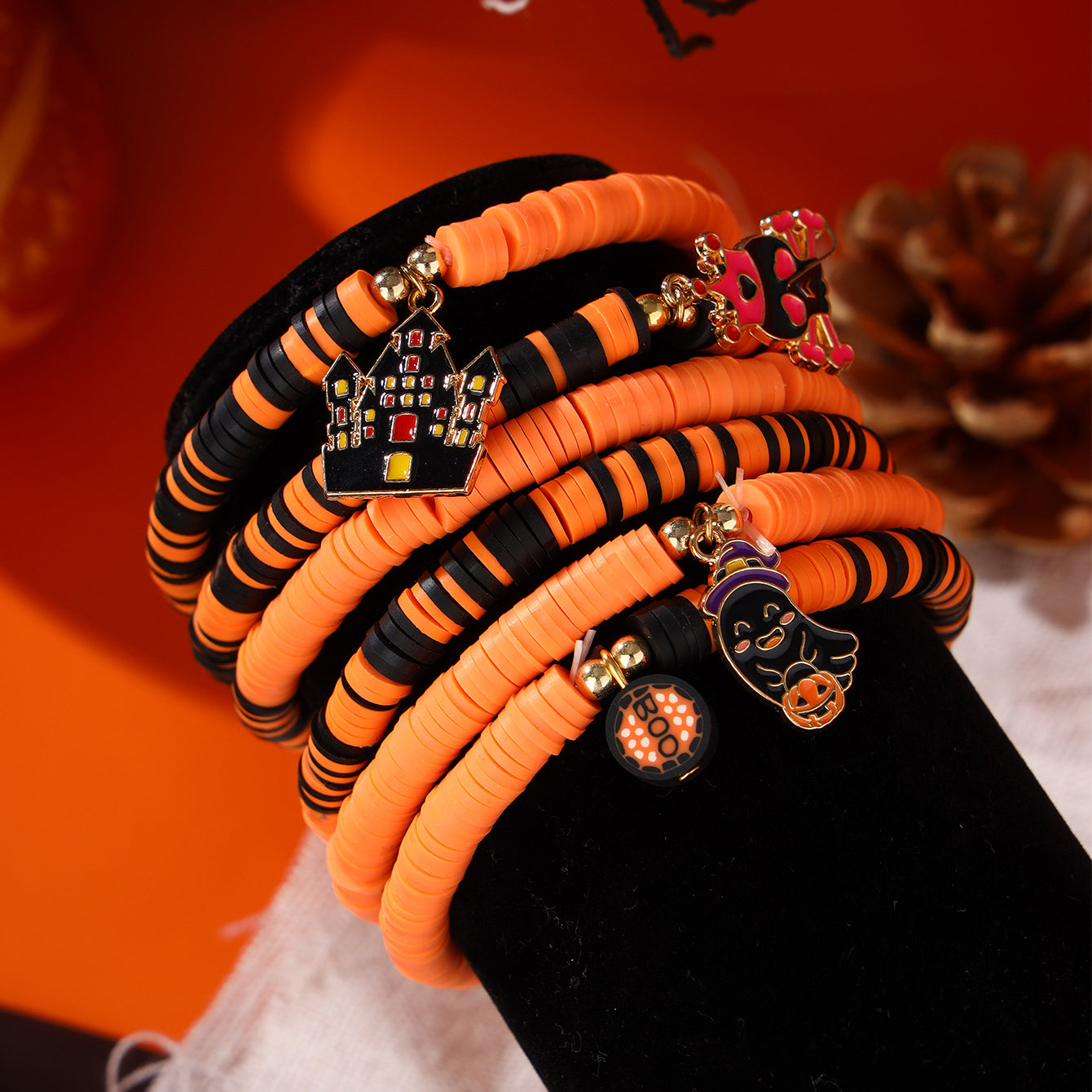Wholesale 50PCS New Halloween Set Polymer Clay Beaded Bracelet