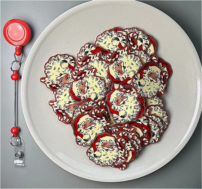 Wholesale 10pcs/Pack Santa Claus with A Long Beard DIY Acrylic Flatbacks for Badge Reels Keychains