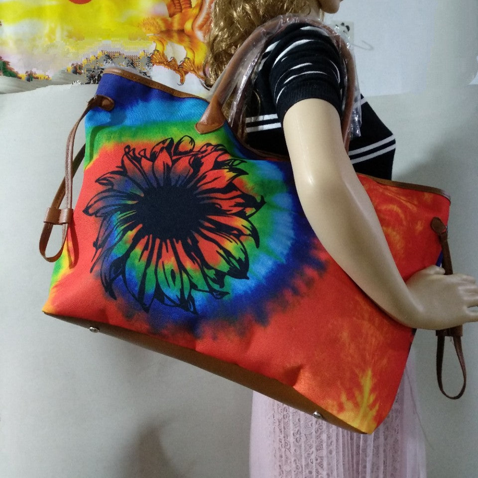 Wholesale Sunflower Striped Leopard Print Tie-dye Canvas Bag