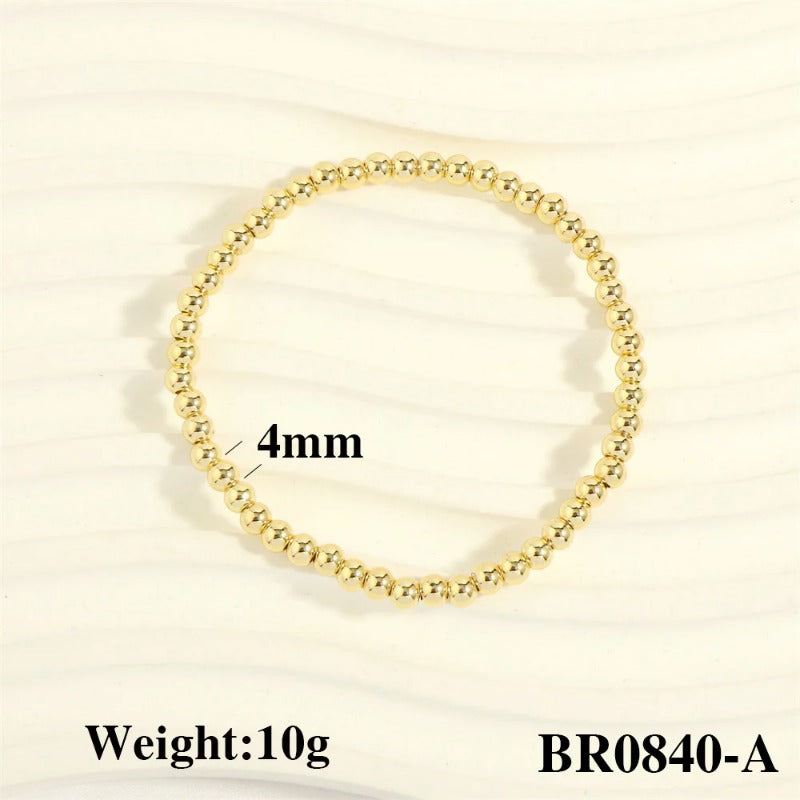 Wholesale Fashionable Color-Retaining Design Hand-Woven Copper Plated 18K Gold Bead Elastic Bracelet