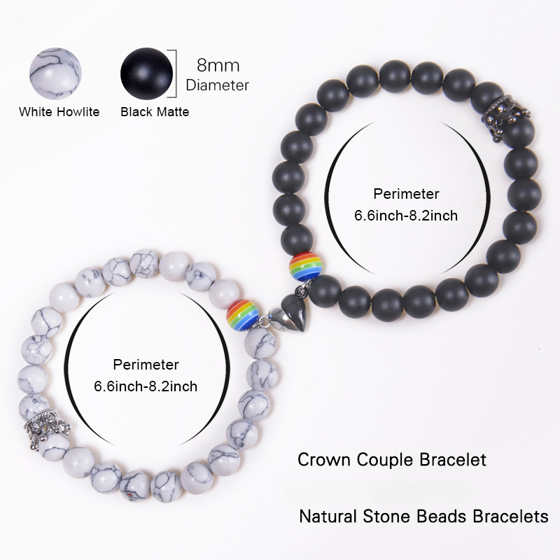 Wholesale White Turquoise Frosted Stone Magnets Attract Crown Natural Stone Beads Bracelet