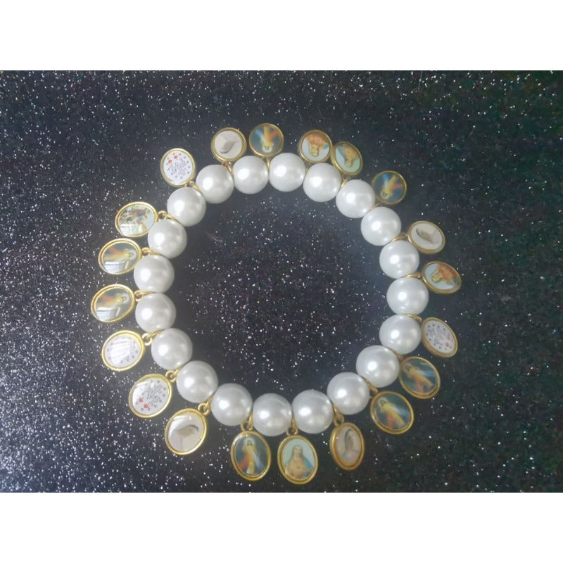 Wholesale Cross Holy Medal Decorated Imitation Pearl Bracelet