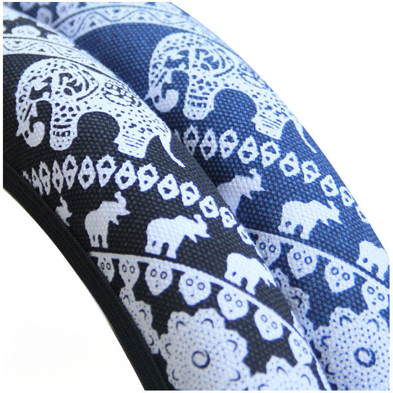Wholesale Elephant Print Elastic Band Type Flax Car Steering Wheel Cover