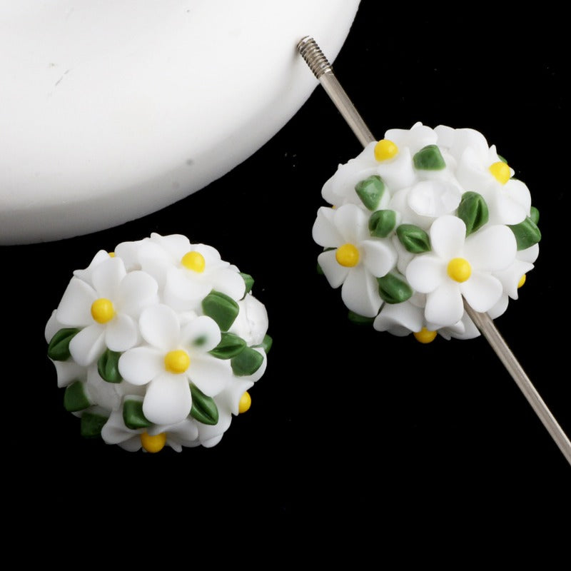 Wholesale Camellia Fresh Green Leaf Flower Balls Can Thread Straight Holes DIY Beads