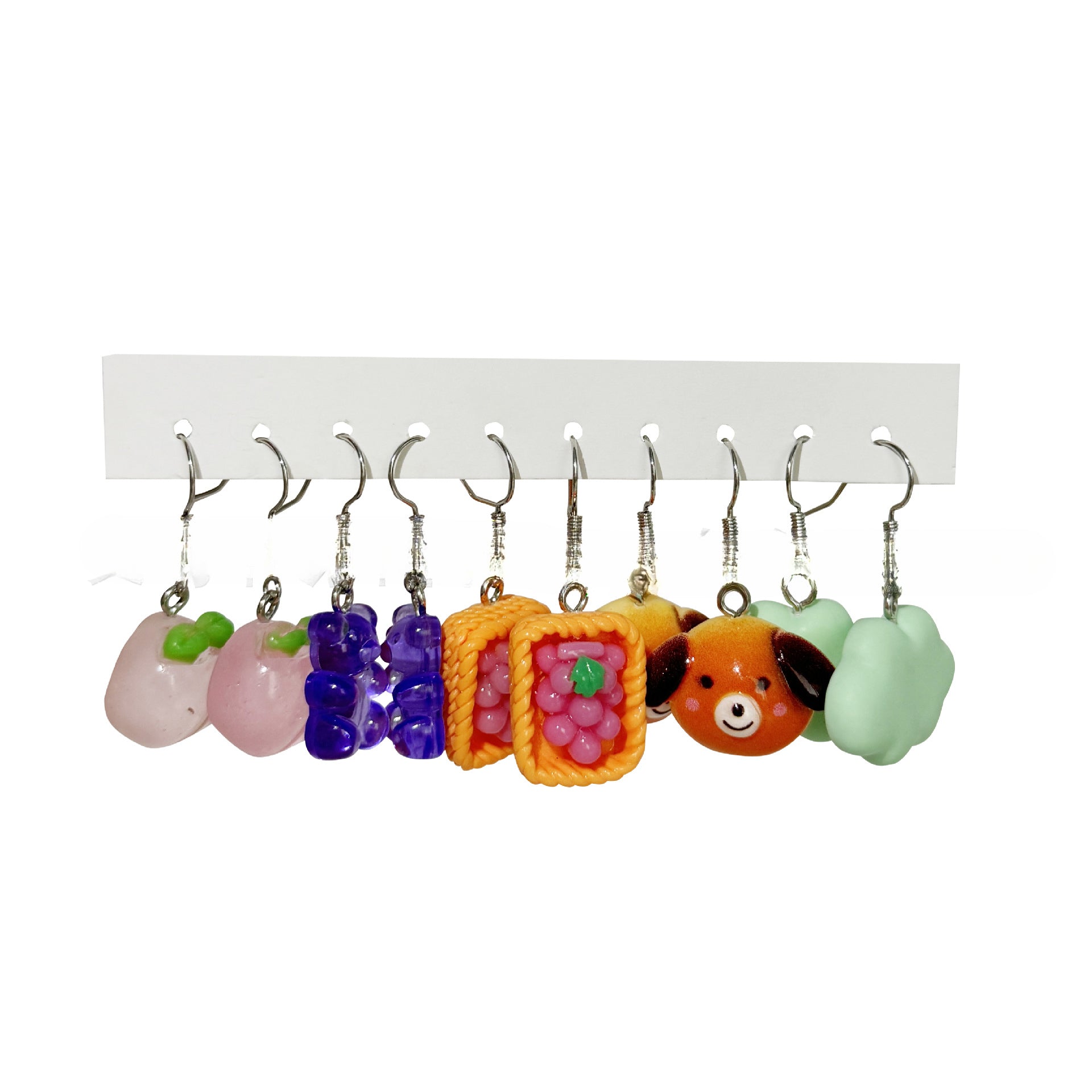 Wholesale 5pcs/pack Hot Sale Acrylic Bear, Little Fresh Cute Duck, Funny Food Play Earrings Set