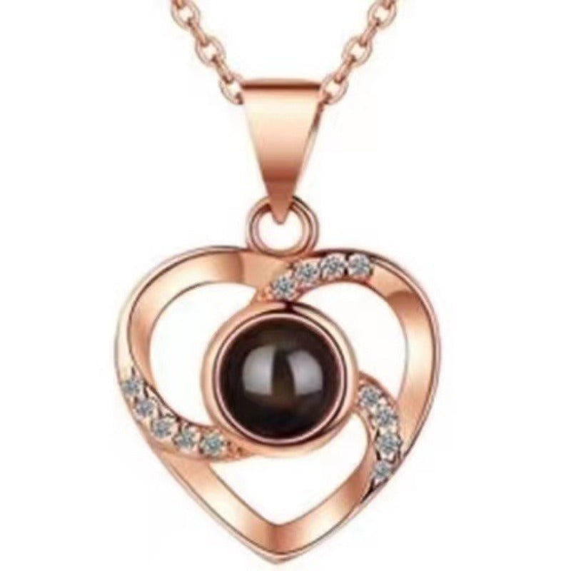 Wholesale Titanium Steel Heart Projection Necklaces