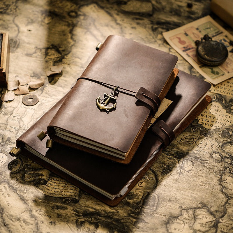 Wholesale Travel Retro Crazy Horse Real  Leather Handmade Loose Leaf Leather Notebook