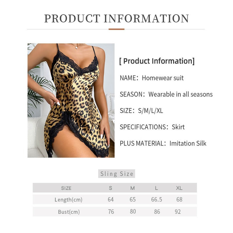 Wholesale Leopard Print Suspender Dress Ice Silk Pajamas