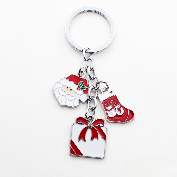 Wholesale Christmas Santa Claus Bell Snowflake Drop Oil Zinc Alloy Keychain