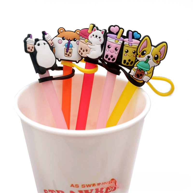 Wholesale 10PCS Cartoon Beverage Silicone Straw Tube Cap