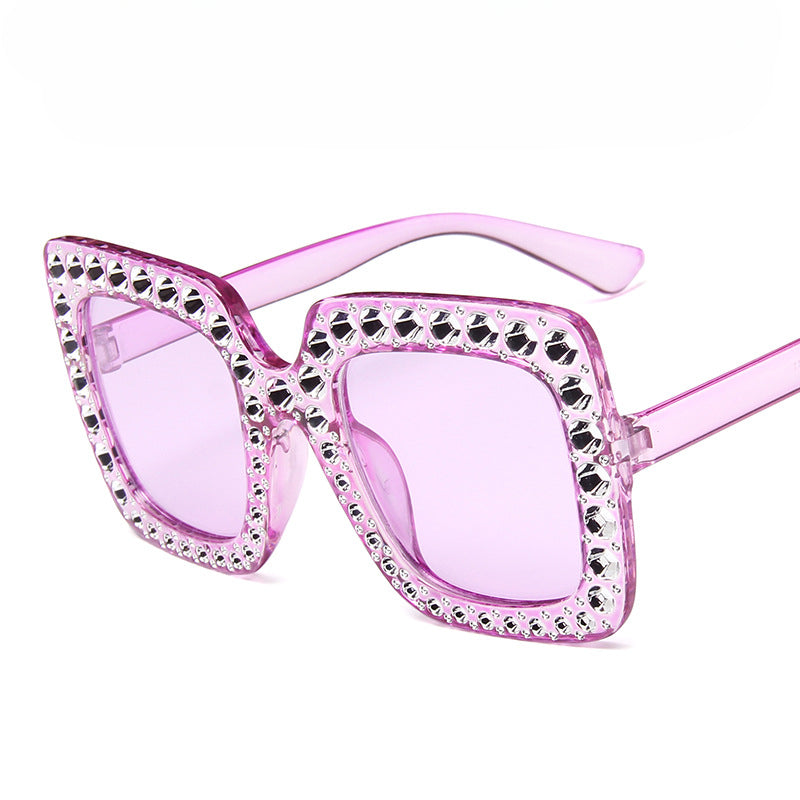 Wholesale PC Diamond Plated Large Frame Retro Square Sunglasses