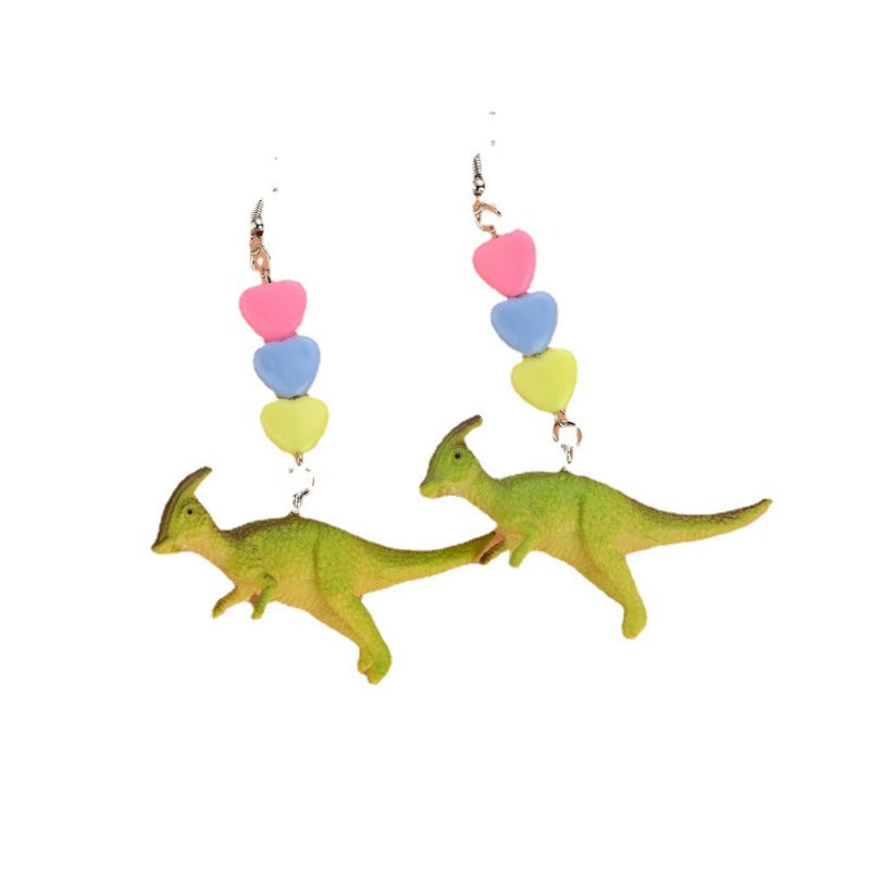 Wholesale Cartoon Cute Colorful Animal Dinosaur Love Personality Metal Earrings