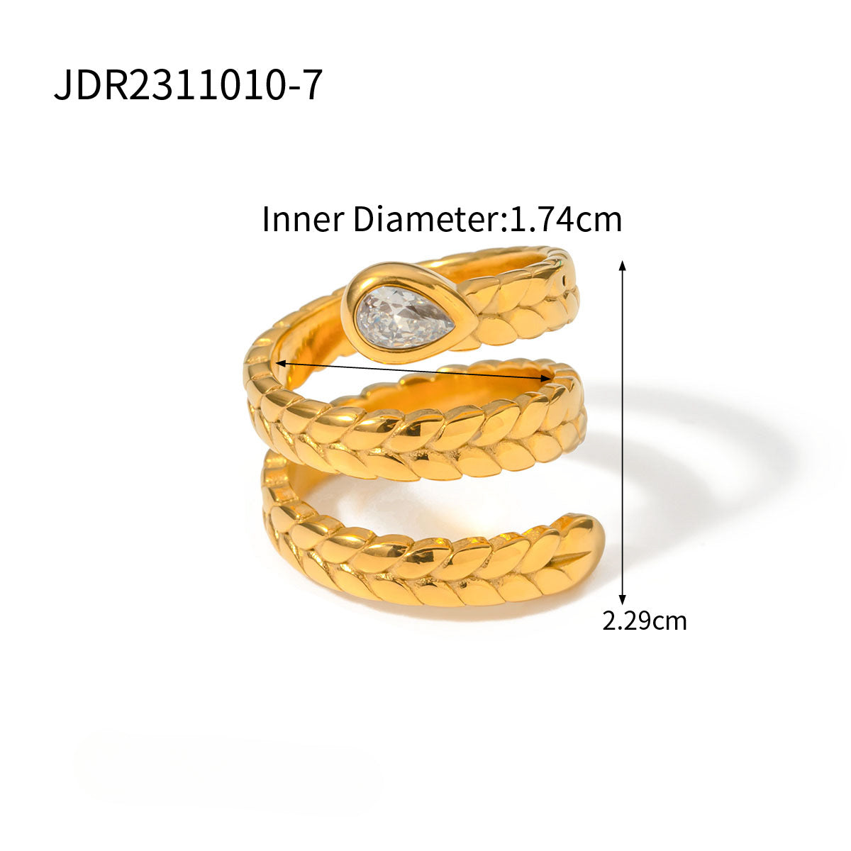 Wholesale 18k Gold Stainless Steel Serpentine Inlaid Zircon Ring
